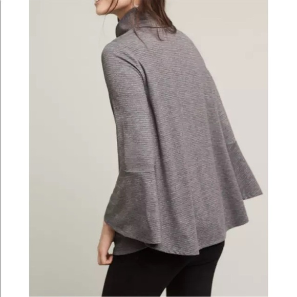 Anthropologie Postmark Grey Striped Liz Bell Sleeve Turtleneck Top M - Picture 8 of 9
